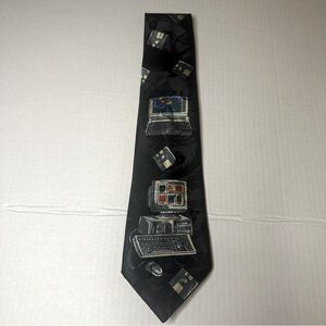 Vintage Men’s Silk Tie - Computer & Floppy Disc Print Dino Romaro Handmade